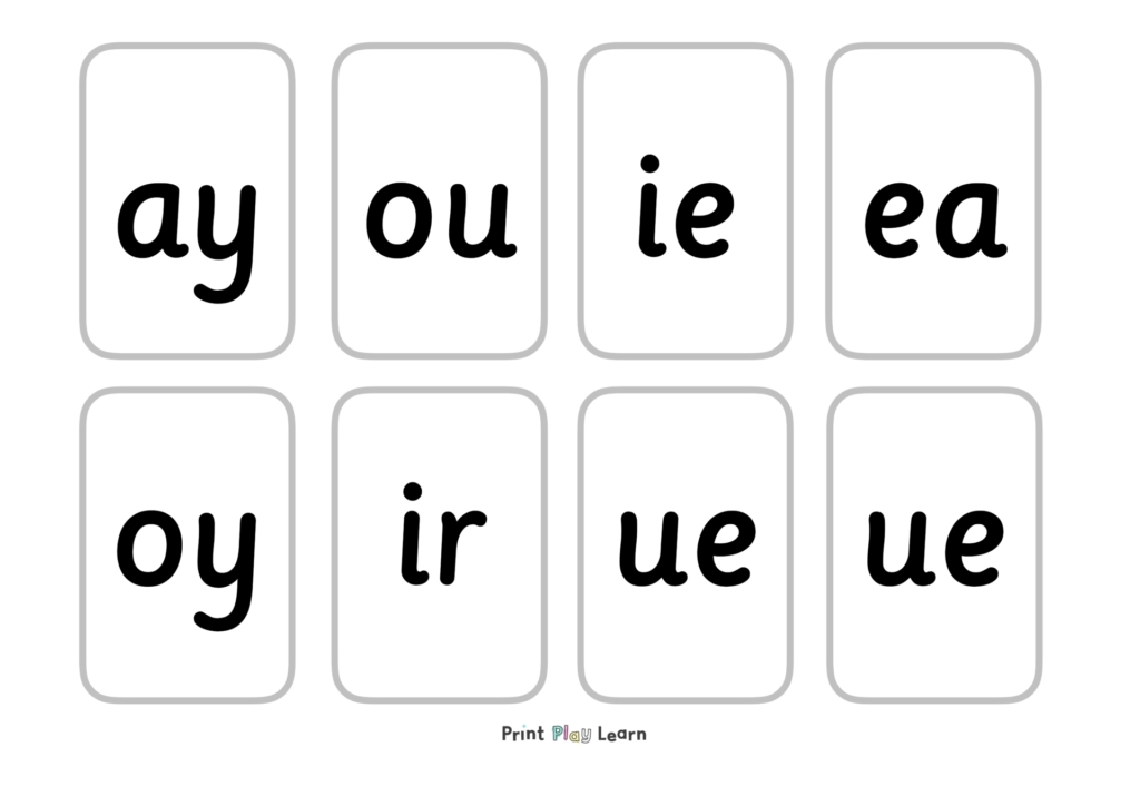 grid of flashcards with phase 5 phonics for children to make flashcards printplaylearn