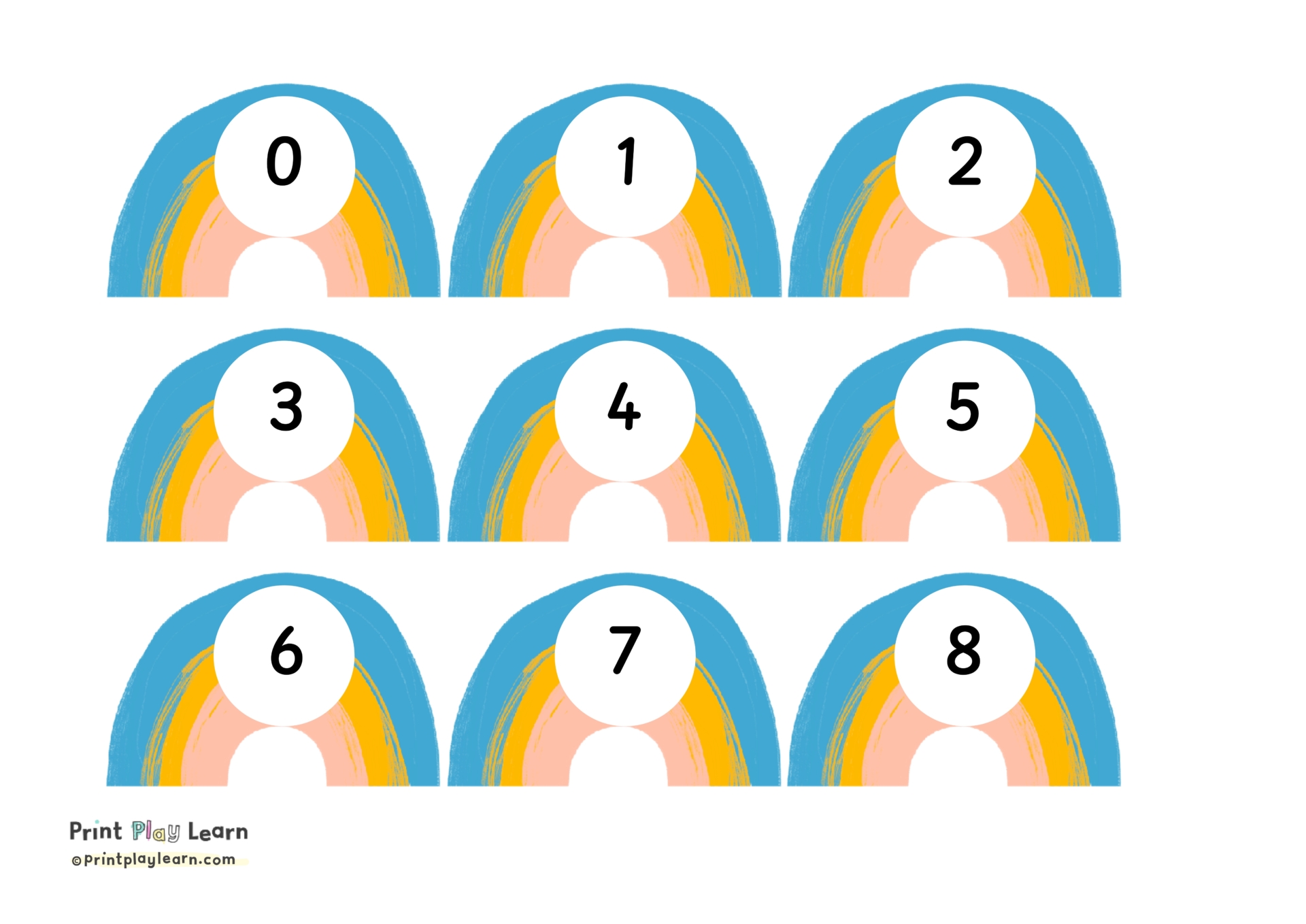 rainbow number cards 0 35 printable teaching resources print play learn