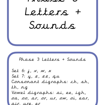 Phase 3 Phonics Letters + Sounds pictures cursive ppl