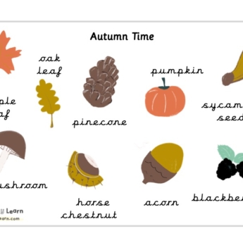 cursive font Autumn word mat