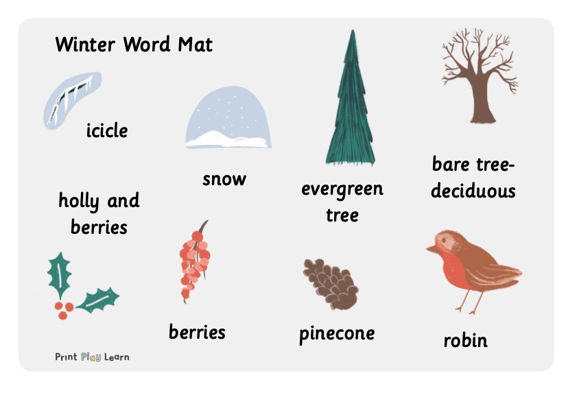 montessori font winter word mat for kids