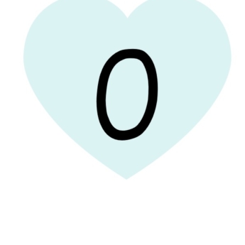 light blue heart with black number 0 in the middle print play learn