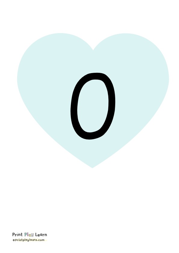 light blue heart with black number 0 in the middle print play learn