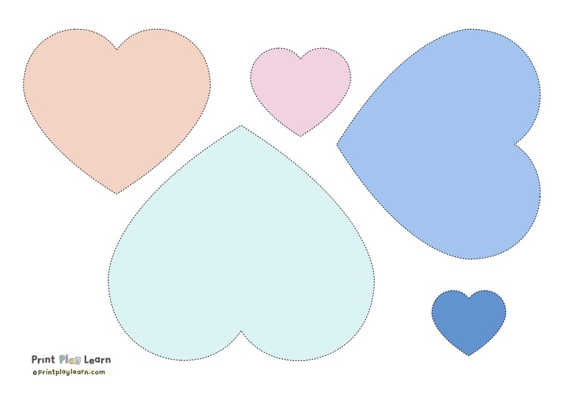 pastel coloured hearts different sizes print play learn