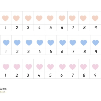 3 different number lines with hearts and numbers 0-10 Print Play Learn