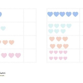 coloured hearts in boxes with area to write numbers to support countinfg