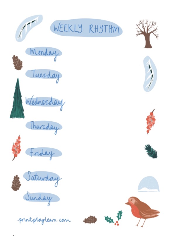 Winter Weekly Rhythm Timetable images and days of the week