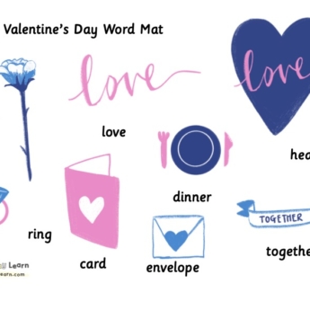 pink blue and white illustrations for valentines day for kids to learn from Print Play Learn