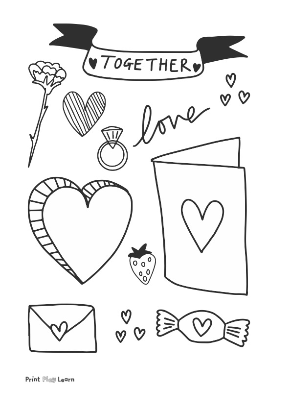 black colouring valentine sheet Print Play Learn