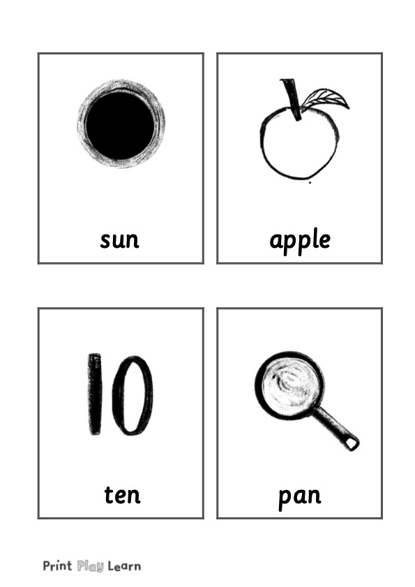 apple sun 10 pan image word underneath phonics flaschards to play games