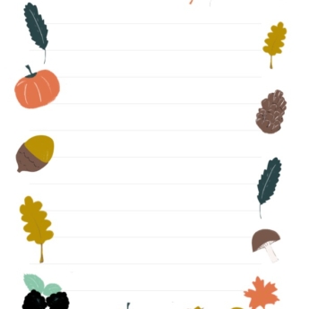 faint thick lines on a4 paper with autumnal drawings surrounding for children to learn about