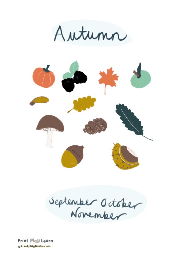 autumnal images drawn by founder michelle poulson for print play learn autumn september october november