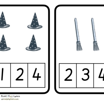 4 witch hat 2 brooms number grid clip on the number to match the number