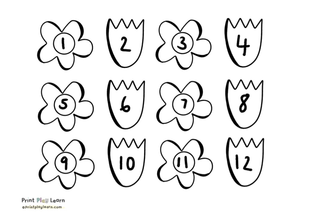 handdrawn flowers with numbers tulip and flower shape