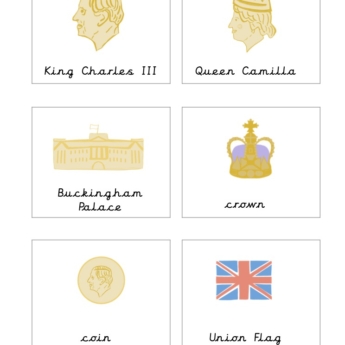 Coronation King Charles Flashcards (cursive) buckingham palace crwon