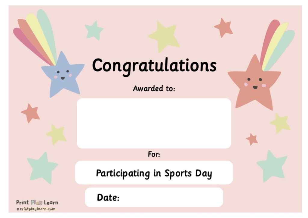certificates for children congratulations on participating in sports day