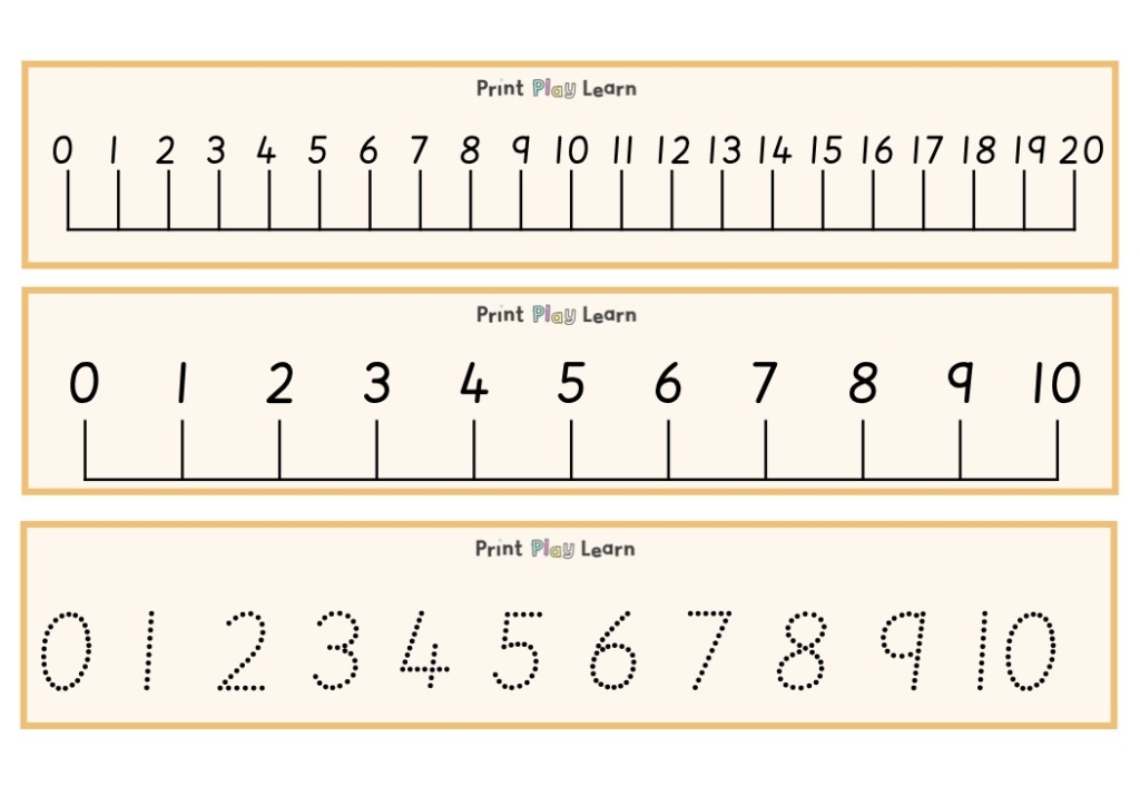 number lines 3 options tracing numbers to 10 0-20 and 0-10 pale orange background