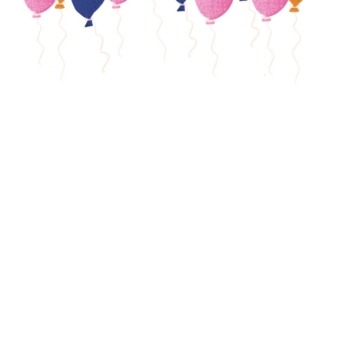 pink orange blue balloons party at top of the paper print play learn