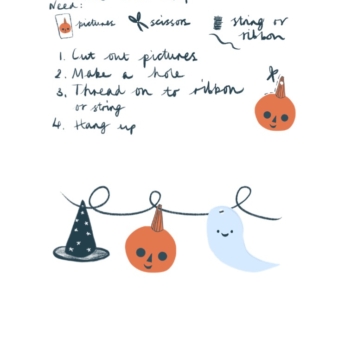 hat pumpkin ghost bunting with instructions for children to make halloween bunting.