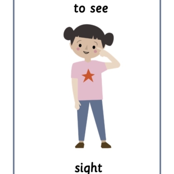 sense illustration of child pointing to eyes sight