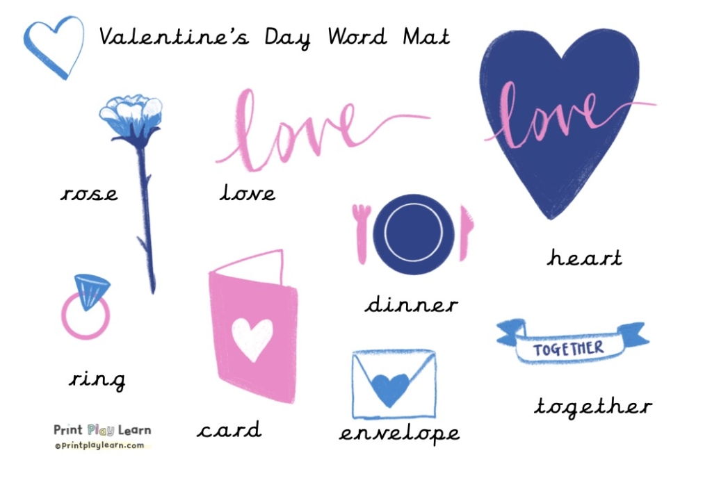 cursive valentine word mat print play learn