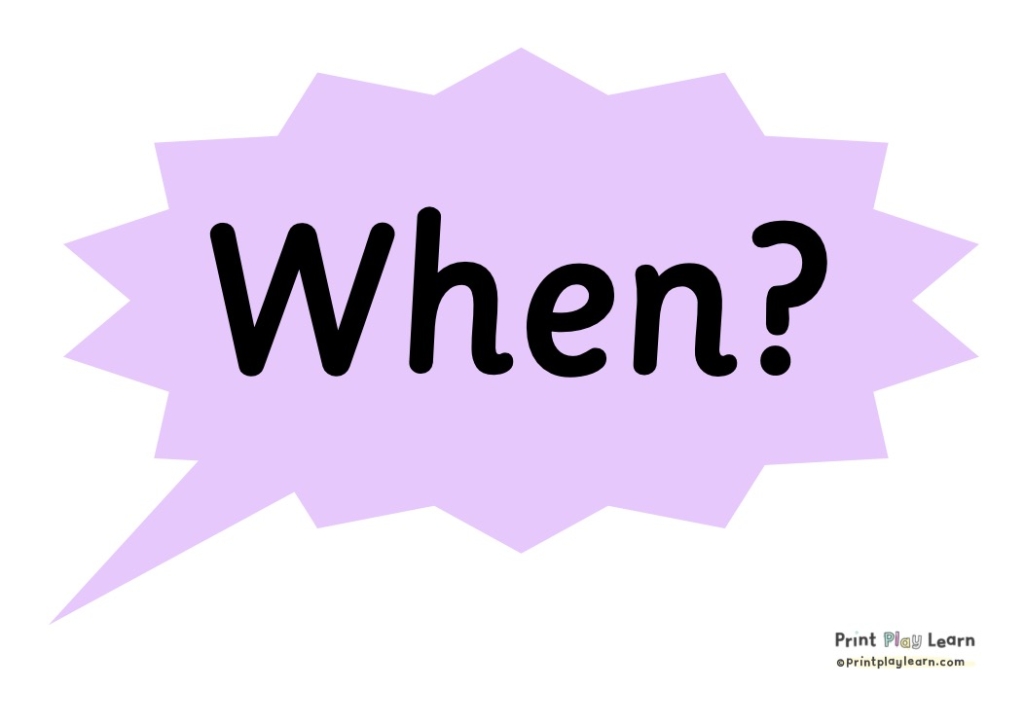 question posters when? purple speech bubble for children
