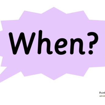 question posters when? purple speech bubble for children