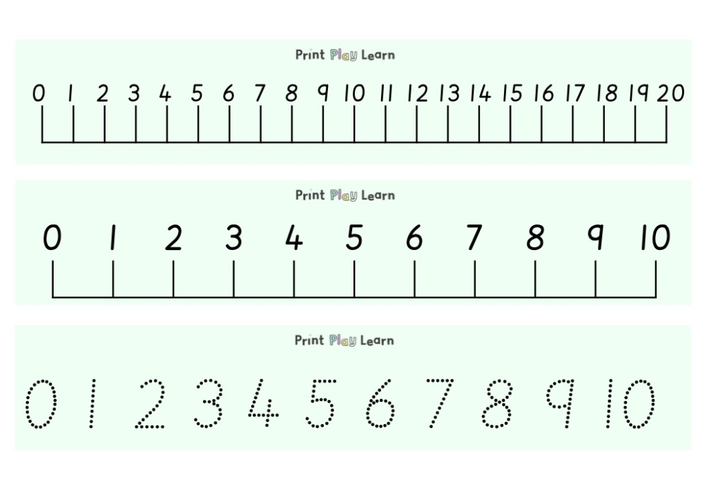 0-10 0-20 number lines 3 per page print play learn