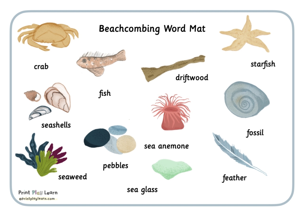 beach combing i spy word mat