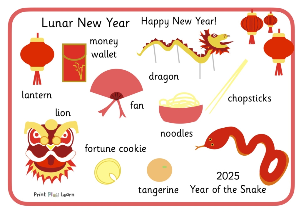 lunar new year word mat for children 2025 year of the snake